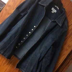 CJ Banks blue jean denim jacket snap-up 1x